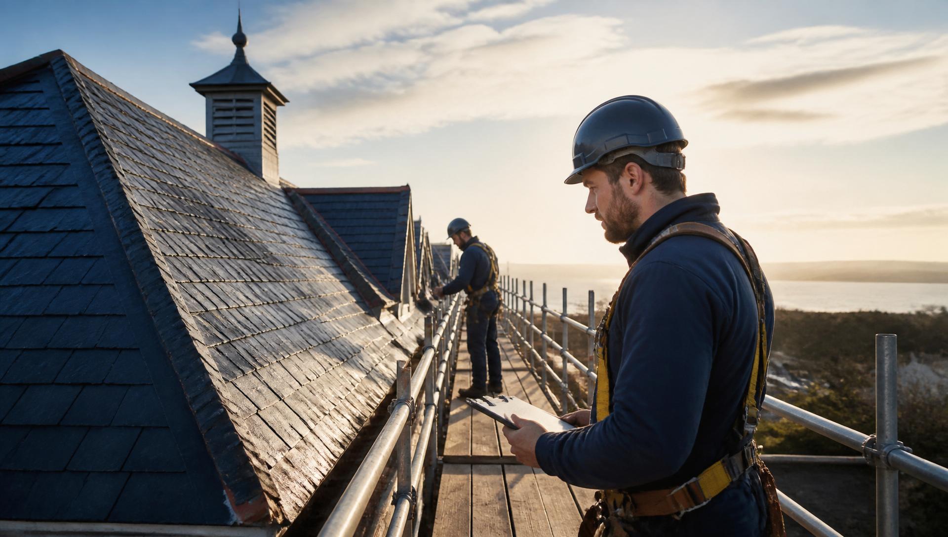 Roofing safety inspection on scaffold in Cornwall